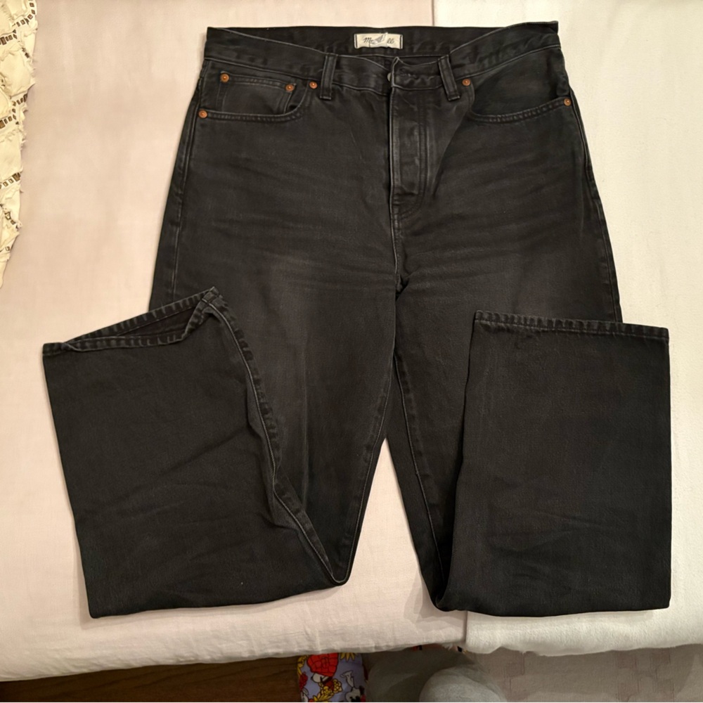 black low slung straight madewell jeans